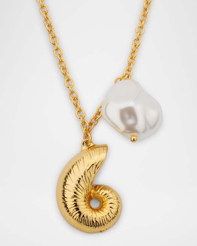 Chain Necklace with Seashell Pendant and 18mm Baroque Pearl